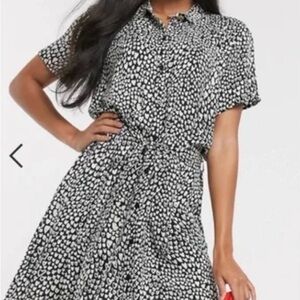 Shelby & Palmer Black and White Printed Midi Shirt Dress sz12
